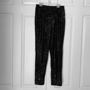 Rami Brook Women Festive Pant Sequenced Black Dressy Pants Elastic Waist, Small